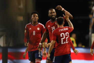 Concacaf Gold Cup: Kosta Rika Martinik 'e karşı. 4 Temmuz 2023, Harison, New Jersey, ABD: Kosta Rika 'dan Kendall Waston, Red Bull Arena' da oynanan Concacaf Gold Kupası 'nın 3. turunda Martinique' e karşı oynadığı futbol maçında golünü kutluyor.