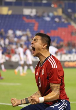 (SPO) Concacaf Gold Cup: Kosta Rika Martinik 'e karşı. 4 Temmuz 2023, Harison, New Jersey, ABD: Kosta Rika 'dan Diego Campos, Red Bull Arena' da oynanan Concacaf Gold Cup 'ın 3. turu için Martinique' e karşı oynadığı futbol maçında golünü kutluyor.