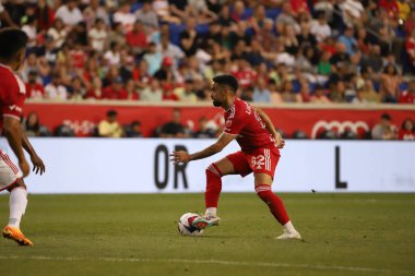 (SPO) 2023 MLS Normal Sezonu: New England Devrimi 'ne karşı New York Red Bulls. 8 Temmuz 2023. Harrison, New Jersey, ABD: Red Bull Arena 'da düzenlenen Ulusal Futbol Ligi (MLS) Doğu Konferansı için geçerli olan New England Devrimi ile New York Red Bulls arasındaki futbol maçı