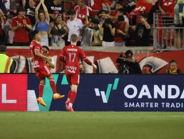 (SPO) 2023 MLS Normal Sezonu: New England Devrimi 'ne karşı New York Red Bulls. 8 Temmuz 2023. Harrison, New Jersey, ABD: New York Red Bulls 'dan Frankie Amaya, New England Revolution' a karşı oynadığı futbol maçında golünü kutluyor