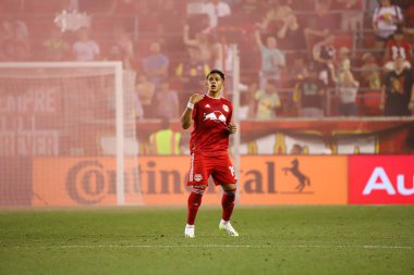 (SPO) 2023 MLS Normal Sezonu: New England Devrimi 'ne karşı New York Red Bulls. 8 Temmuz 2023. Harrison, New Jersey, ABD: New York Red Bulls takımından Wikelman Carmona, New England Revolution 'a karşı oynadığı futbol maçında golünü kutluyor