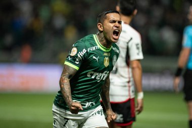 Sao Paulo (SP), 07 / 08 / 2023 - BRAZILIAN / PALMEIRAS X FLAMENGO - Dudu, Sao Paulo 'nun batı bölgesindeki Allianz Parque' da düzenlenen Brezilya Futbol Şampiyonası 'nın 14. turu için geçerli olan Palmeiras ve Flamengo arasındaki maçta golünü kutluyor.