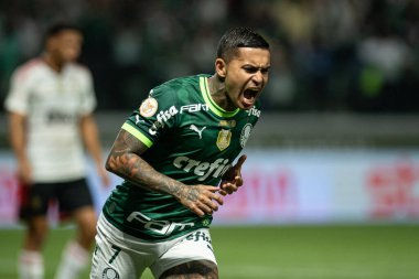 Sao Paulo (SP), 07 / 08 / 2023 - BRAZILIAN / PALMEIRAS X FLAMENGO - Dudu, Sao Paulo 'nun batı bölgesindeki Allianz Parque' da düzenlenen Brezilya Futbol Şampiyonası 'nın 14. turu için geçerli olan Palmeiras ve Flamengo arasındaki maçta golünü kutluyor.