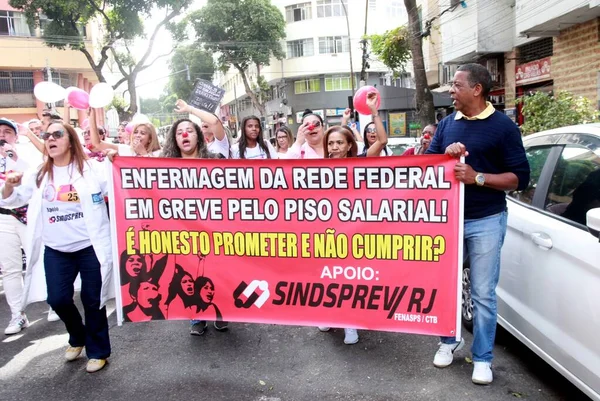 Rio Janeiro Brazil 2023 Manifestacao Saude Salary Nurses Health Area — Stock Photo, Image