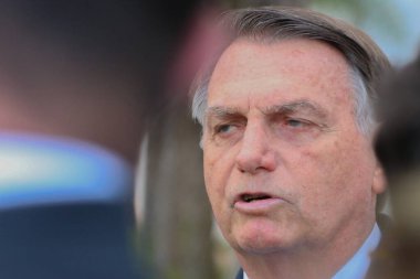 Brasilia (DF), Brezilya - 07 / 12 / 2023 - POLITICS / PF / BOLSONARO - Federatif Brezilya Cumhuriyeti eski Başkanı Jair Messias Bolsonaro, 12 Temmuz 2023 Çarşamba günü PF 'ye ifade verdikten sonra basına konuştu