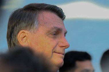 Brasilia (DF), Brezilya - 07 / 12 / 2023 - POLITICS / PF / BOLSONARO - Federatif Brezilya Cumhuriyeti eski Başkanı Jair Messias Bolsonaro, 12 Temmuz 2023 Çarşamba günü PF 'ye ifade verdikten sonra basına konuştu