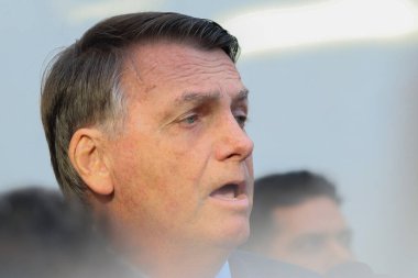 Brasilia (DF), Brezilya - 07 / 12 / 2023 - POLITICS / PF / BOLSONARO - Federatif Brezilya Cumhuriyeti eski Başkanı Jair Messias Bolsonaro, 12 Temmuz 2023 Çarşamba günü PF 'ye ifade verdikten sonra basına konuştu
