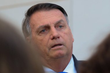 Brasilia (DF), Brezilya - 07 / 12 / 2023 - POLITICS / PF / BOLSONARO - Federatif Brezilya Cumhuriyeti eski Başkanı Jair Messias Bolsonaro, 12 Temmuz 2023 Çarşamba günü PF 'ye ifade verdikten sonra basına konuştu
