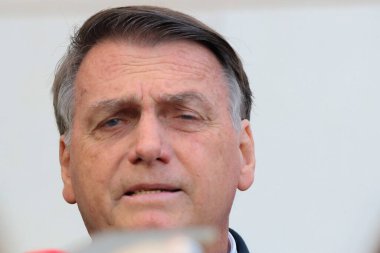 Brasilia (DF), Brezilya - 07 / 12 / 2023 - POLITICS / PF / BOLSONARO - Federatif Brezilya Cumhuriyeti eski Başkanı Jair Messias Bolsonaro, 12 Temmuz 2023 Çarşamba günü PF 'ye ifade verdikten sonra basına konuştu