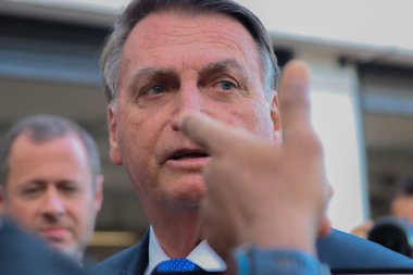 Brasilia (DF), Brezilya - 07 / 12 / 2023 - POLITICS / PF / BOLSONARO - Federatif Brezilya Cumhuriyeti eski Başkanı Jair Messias Bolsonaro, 12 Temmuz 2023 Çarşamba günü PF 'ye ifade verdikten sonra basına konuştu