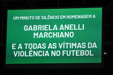 Sao Paulo (SP), 07 / 13 / 2023 - COPA DO BRASIL / PALMEIRAS X SAO PAULO - Palmeiras ve Sao Paulo arasındaki maçtan önce Gabriela Anelli Marchiano 'ya saygılarını sundu, Copa do Brasil' de düzenlenen Copa do Brasil çeyrek finalinin ikinci ayağı için geçerli