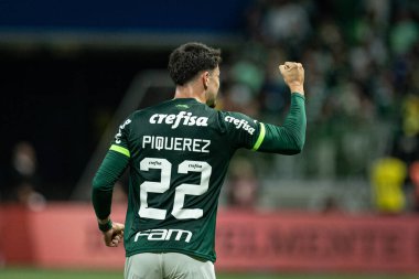 Sao Paulo, Brezilya - 07 / 13 / 2023 - COPA DO BRASIL / PALMEIRAS X SAO PAULO - Joaquin Piquerez, Palmeiras ve Sao Paulo arasında oynanan ve Copa do Brasil çeyrek finalinin ikinci ayağı için geçerli olan maçta golünü kutluyor