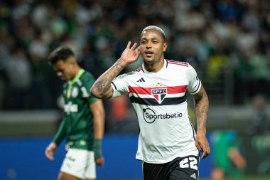 Sao Paulo, Brezilya - 07 / 13 / 2023 - COPA DO BRASIL / PALMEIRAS X SAO PAULO - Sao Paulo 'dan David, Copa do Brasil' de düzenlenen Copa do Brasil çeyrek finalinin ikinci ayağı için geçerli olan Palmeiras ve Sao Paulo arasındaki maçtaki golünü kutluyor.