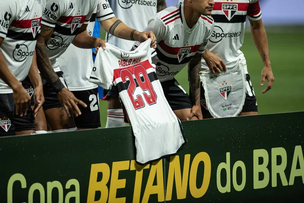 サンパウロ 2023 Copa Brasil Palmeiras Sao Paulo パルメイラスとサンパウロの試合前に選手に支払われるホームページ ブラジルの準々決勝の第二戦のために有効 アリアンツ — ストック写真