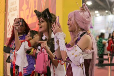 Japon şarkıcı Nano ile basın toplantısı. 14 Temmuz 2023, Sao Paulo, Brezilya: Japon şarkıcı Nano, Anime Friends 2023, Neşelen Arkadaşları sırasında 14 Temmuz Cuma günü Anhembi sergi merkezinde düzenlediği basın toplantısında