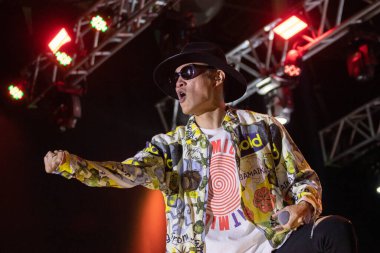 Flow Band Sao Paulo 'da canlı performans sergiliyor. 16 Temmuz 2023, Sao Paulo, Brezilya: Japon grup Flow, Sao Paulo 'nun kuzeyindeki Anime Friends 2023, Neşelenen Arkadaşlar, 16 Temmuz Pazar günü Anhembi sergisinde canlı performans sergiliyor.