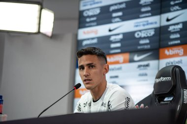 Sao Paulo (SP), 07 / 14 / 2023 - Oyuncu Matias Rojas Corinthians 'ta tanıtıldı ve Sao Paulo' da bu Cuma öğleden sonra, 14 Temmuz 2023 'te CT Joaquim Grava' da basın toplantısı düzenledi. Korintliler hazır.