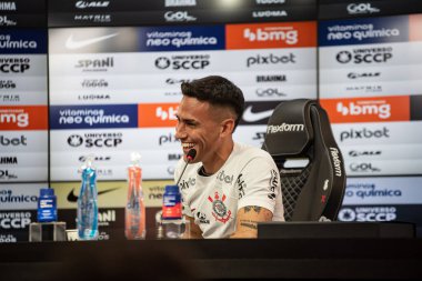 Sao Paulo (SP), 07 / 14 / 2023 - Oyuncu Matias Rojas Corinthians 'ta tanıtıldı ve Sao Paulo' da bu Cuma öğleden sonra, 14 Temmuz 2023 'te CT Joaquim Grava' da basın toplantısı düzenledi.. 