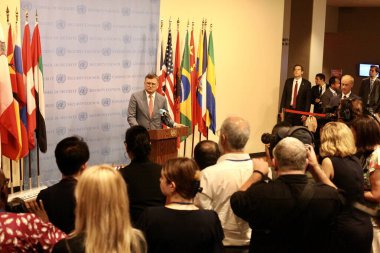 Ukrayna Dışişleri Bakanı Bay Dmytro Kuleba ile basın toplantısı. 17 Temmuz 2023, New York, ABD: Birleşmiş Milletler Dışişleri Bakanı Bay Dmytro Kuleba ile basın toplantısı 