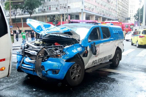 Accidente Tráfico Con Coche Policía Militar Julio 2023 Río Janeir — Foto de Stock