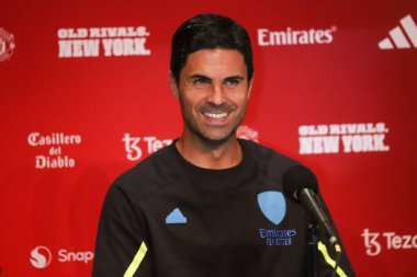 Press Conference with Arsenal Team at MetLife Stadium. July 21, 2023, New Jersey, USA: Press Conference with the Arsenal Team at MetLife Stadium with the presence of Coach Mikel Arteta and player Oleksandr Zinchenko, before Champions Tour  clipart