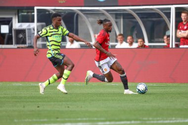Şampiyonlar Turu: Manchester United Arsenal 'e karşı. 22 Temmuz 2023, Doğu Rutherford, New Jersey, ABD: İngiltere Başbakanı Manchester United ve Arsenal arasında Doğu Rutherford, New Jersey 'deki MetLife Stadyumu' nda eski rakipler eşleşmesi 