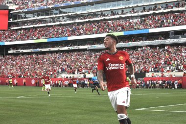 Şampiyonlar Turu: Manchester United Arsenal 'e karşı. 22 Temmuz 2023, East Rutherford, New Jersey, ABD: J. Sancho, Manchester 'ın eski rakibi Manchester United ile MetLife Stadyumu' ndaki Arsenal maçında ikinci golünü attı. 