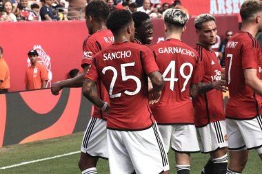 Şampiyonlar Turu: Manchester United Arsenal 'e karşı. 22 Temmuz 2023, East Rutherford, New Jersey, ABD: J. Sancho, Manchester 'ın eski rakibi Manchester United ile MetLife Stadyumu' ndaki Arsenal maçında ikinci golünü attı. 