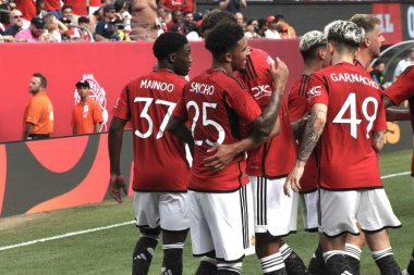 Şampiyonlar Turu: Manchester United Arsenal 'e karşı. 22 Temmuz 2023, East Rutherford, New Jersey, ABD: J. Sancho, Manchester 'ın eski rakibi Manchester United ile MetLife Stadyumu' ndaki Arsenal maçında ikinci golünü attı. 