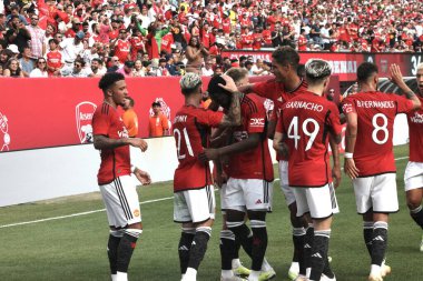 Champions Tour: Manchester United vs Arsenal. July 22, 2023, East Rutherford, New Jersey, USA: J. Sancho scored second goal of Manchester during Old Rivals matchup between English Premier giants Manchester United and Arsenal at MetLife Stadium  clipart
