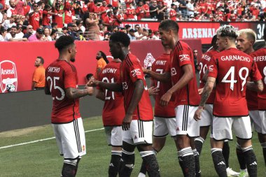 Şampiyonlar Turu: Manchester United Arsenal 'e karşı. 22 Temmuz 2023, East Rutherford, New Jersey, ABD: J. Sancho, Manchester 'ın eski rakibi Manchester United ile MetLife Stadyumu' ndaki Arsenal maçında ikinci golünü attı. 