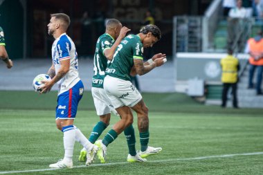 Sao Paulo (SP), Brezilya 07 / 22 / 2023 - Palmeoras 'lı Richard Rios, 2023 Brezilya Futbol Şampiyonası' nın 16. turu için geçerli olan Palmeiras ve Fortaleza arasında oynanan karşılaşmada golünü kutluyor.