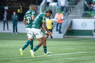 Sao Paulo (SP), Brezilya 07 / 22 / 2023 - Palmeoras 'lı Richard Rios, 2023 Brezilya Futbol Şampiyonası' nın 16. turu için geçerli olan Palmeiras ve Fortaleza arasında oynanan karşılaşmada golünü kutluyor.