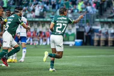 Sao Paulo (SP), Brezilya 07 / 22 / 2023 - Palmeoras 'lı Richard Rios, 2023 Brezilya Futbol Şampiyonası' nın 16. turu için geçerli olan Palmeiras ve Fortaleza arasında oynanan karşılaşmada golünü kutluyor.