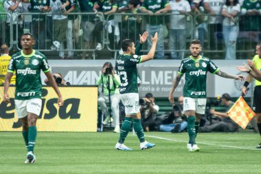 Sao Paulo (SP), Brezilya 07 / 22 / 2023 - Raphael Veiga, 2023 Brezilya Futbol Şampiyonası 'nın 16. turunda Palmeiras ve Fortaleza arasında oynanan karşılaşmada golünü kutluyor.