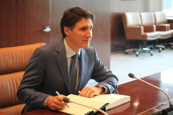 Genel Sekreteri Antonio Guterres Ile Kanada Başbakanı Justin Trudeau Arasındaki — Stok fotoğraf