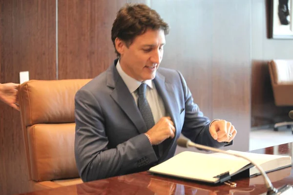 Bilateralt Möte Mellan Generalsekreterare Antonio Guterres Och Premiärminister Justin Trudeau — Stockfoto