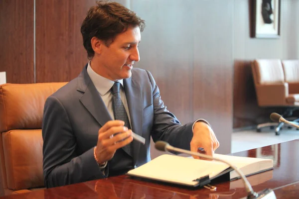 Reunión Bilateral Entre Secretario General Onu Antonio Guterres Justin Trudeau — Foto de Stock