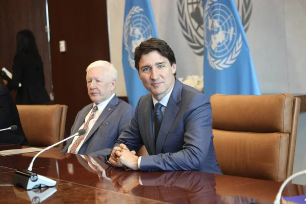 stock image Bilateral Meeting Between UN Secretary-General Antonio Guterres and Mr. Justin Trudeau, Prime Minister, CANADA. July 21, 2023, New York, USA: Bilateral Meeting Between UN Secretary-General H.E. Antonio Guterres and Mr. Justin Trudeau