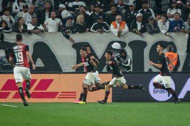 Sao Paulo (SP), Brezilya 08 / 01 / 2023 - Marcos Portillo, Corinthians ve Newell 's Old Boys arasında oynanan ve Copa Sudamericana 2023' ün ilk ayağı için geçerli olan maçta golünü kutluyor