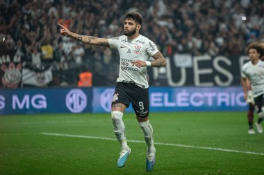 Sao Paulo (SP), Brezilya 08 / 01 / 2023 - Yuri Alberto, Corinthians ve Newell 's Old Boys arasında oynanan ve Copa Sudamericana 2023' ün ilk ayağı için geçerli olan maçta golünü kutluyor 