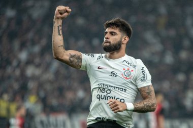 Sao Paulo (SP), Brezilya 08 / 01 / 2023 - Yuri Alberto, Corinthians ve Newell 's Old Boys arasında oynanan ve Copa Sudamericana 2023' ün ilk ayağı için geçerli olan maçta golünü kutluyor