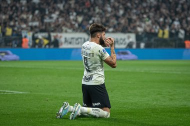 Sao Paulo (SP), Brezilya 08 / 01 / 2023 - Yuri Alberto, Corinthians ve Newell 's Old Boys arasında oynanan ve Copa Sudamericana 2023' ün ilk ayağı için geçerli olan maçta golünü kutluyor