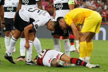 Libertadores Kupası: Flamengo Olimpia 'ya karşı. 3 Ağustos 2023, Rio de Janeiro, Brezilya: Flamengo ve Olimpia arasındaki futbol maçı, Amerika Libertadores 2023 'ün ilk ayağı için geçerli, Mario Filho Stadyumu' nda (Maracana )