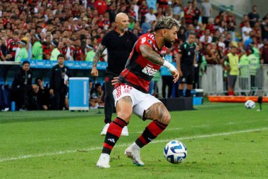 Libertadores Kupası: Flamengo Olimpia 'ya karşı. 3 Ağustos 2023, Rio de Janeiro, Brezilya: Gabi Gol (Flamengo) Flamengo ve Olimpia arasındaki futbol maçı sırasında, Amerika Libertadores 2023 'ün ilk ayağı için geçerlidir., 