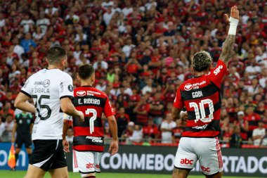 Libertadores Kupası: Flamengo Olimpia 'ya karşı. 3 Ağustos 2023, Rio de Janeiro, Brezilya: Gabi Gol (Flamengo) Flamengo ve Olimpia arasındaki futbol maçı sırasında, Amerika Libertadores 2023 'ün ilk ayağı için geçerlidir., 