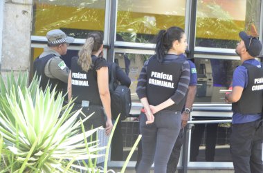 Natal 'da Banco do Brasil soygunu. 5 Ağustos 2023, Natal, Rio Grande Do Norte, Brezilya: Başkent Natal-RN 'deki Banco do Brasil şubesine Cumartesi (05) girmeye çalışan haydutlar.