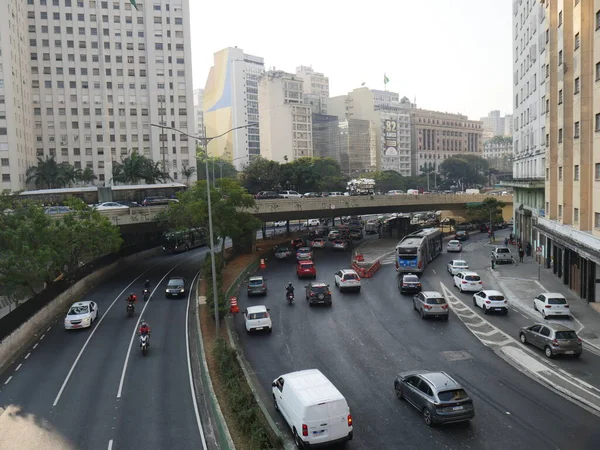 Тяжелое Движение Транспортных Средств Сан Паулу Августа 2023 Года Сан — стоковое фото