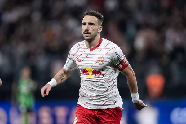 Sao Paulo Brazil 2023 Leo Ortiz Bragantino Celebrates His Goal — Stock Photo, Image