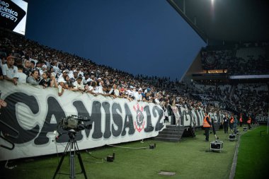 Corinthians Futbol Takımı 'nın antrenman oturumu. 15 Ağustos 2023, Sao Paulo, Brezilya: Corinthians futbol takımının taraftarları için Sao Paulo 'nun doğu bölgesindeki Neo Quimica Arena' da açık antrenman oturumu. 